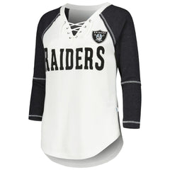Las Vegas Raiders Touch Women's Rebel Raglan Tri-Blend 3/4-Sleeve Lace-Up V-Neck T-Shirt - White/Black discount