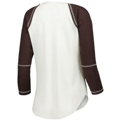 Cleveland Browns Touch Women's Rebel Raglan Tri-Blend 3/4-Sleeve Lace-Up V-Neck T-Shirt - White/Brown on sale