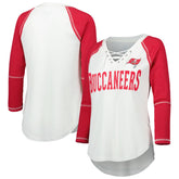 Tampa Bay Buccaneers Touch Women's Rebel Raglan Tri-Blend 3/4-Sleeve Lace-Up V-Neck T-Shirt - White/Red outlet
