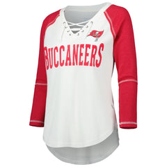 Tampa Bay Buccaneers Touch Women's Rebel Raglan Tri-Blend 3/4-Sleeve Lace-Up V-Neck T-Shirt - White/Red outlet