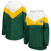 Green Bay Packers Tommy Hilfiger Women's Staci Half-Zip Hoodie Windbreaker Jacket - White/Gold discount
