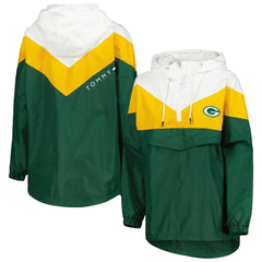 Green Bay Packers Tommy Hilfiger Women's Staci Half-Zip Hoodie Windbreaker Jacket - White/Gold discount