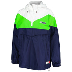 Seattle Seahawks Tommy Hilfiger Women's Staci Half-Zip Hoodie Windbreaker Jacket - White/Neon Green outlet