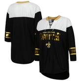 New Orleans Saints G-III 4Her by Carl Banks Women's Double Team 3/4-Sleeve Lace-Up T-Shirt - Black/White sale
