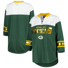 Green Bay Packers G-III 4Her by Carl Banks Women's Double Team 3/4-Sleeve Lace-Up T-Shirt - Green/White on sale