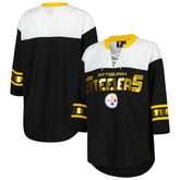 Pittsburgh Steelers G-III 4Her by Carl Banks Women's Double Team 3/4-Sleeve Lace-Up T-Shirt - Black/White on sale