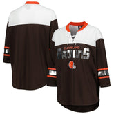 Cleveland Browns G-III 4Her by Carl Banks Women's Double Team 3/4-Sleeve Lace-Up T-Shirt - Brown/White cheap