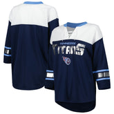 Tennessee Titans G-III 4Her by Carl Banks Women's Double Team 3/4-Sleeve Lace-Up T-Shirt - Navy/White on sale