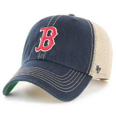Boston Red Sox Team Logo Trawler Clean Up Trucker Snapback Hat - Navy/Cream | 47 brand