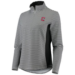 Cleveland Guardians Tommy Bahama Women's Aubrey Stripe Block IslandZone Half-Zip Jacket - Black