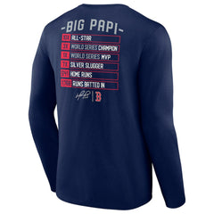 David Ortiz Boston Red Sox Stats Resume Long Sleeve T-Shirt - Navy