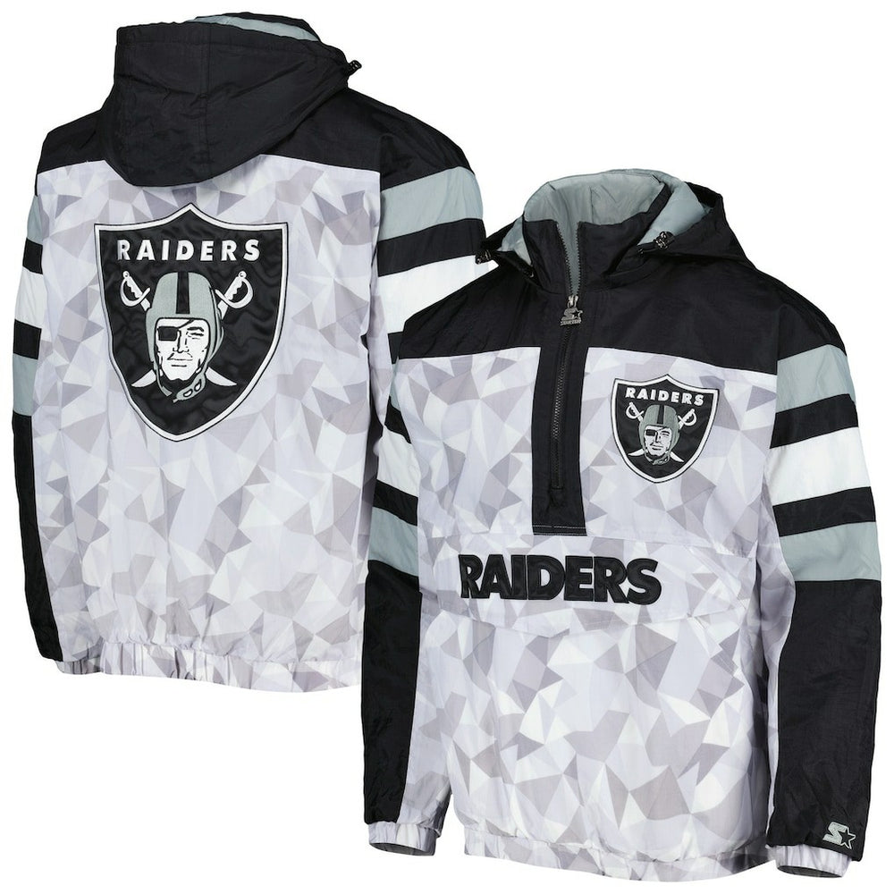Las Vegas Raiders Starter Thursday Night Gridiron Raglan Half-Zip Hooded Jacket - White/Black for sale