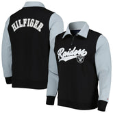 Las Vegas Raiders Tommy Hilfiger Aiden Quarter-Zip Sweatshirt - Black/Silver on sale
