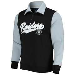 Las Vegas Raiders Tommy Hilfiger Aiden Quarter-Zip Sweatshirt - Black/Silver on sale