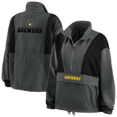 Milwaukee Brewers WEAR by Erin Andrews Women's Packable Half-Zip Jacket - Charcoal