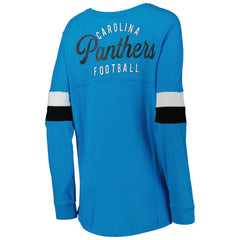 Carolina Panthers New Era Women's Athletic Varsity Lace-Up Lightweight Long Sleeve T-Shirt - Blue outlet
