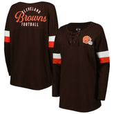 Cleveland Browns New Era Women's Athletic Varsity Lace-Up Lightweight Long Sleeve T-Shirt - Brown on sale