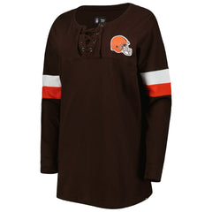 Cleveland Browns New Era Women's Athletic Varsity Lace-Up Lightweight Long Sleeve T-Shirt - Brown on sale