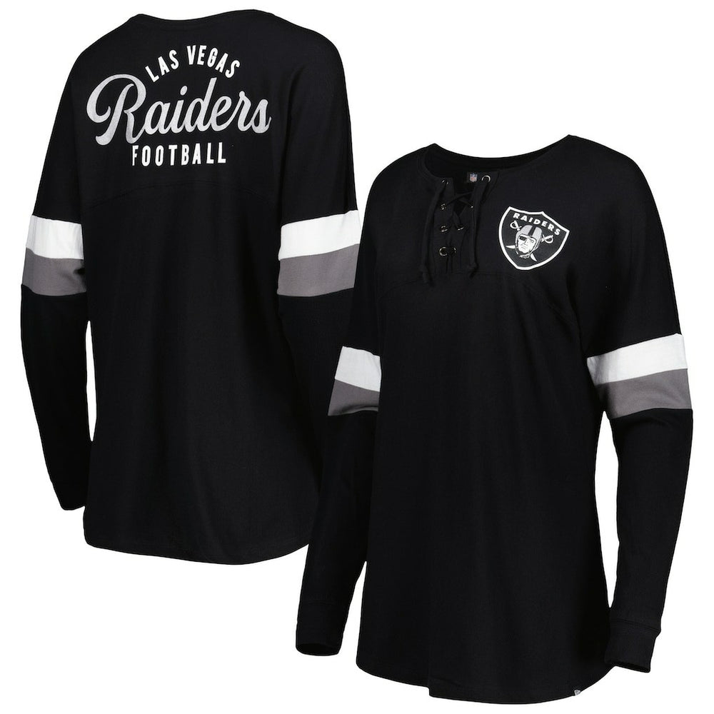 Las Vegas Raiders New Era Women's Athletic Varsity Lace-Up Lightweight Long Sleeve T-Shirt - Black online