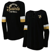 New Orleans Saints New Era Women's Athletic Varsity Lace-Up Lightweight Long Sleeve T-Shirt - Black sale