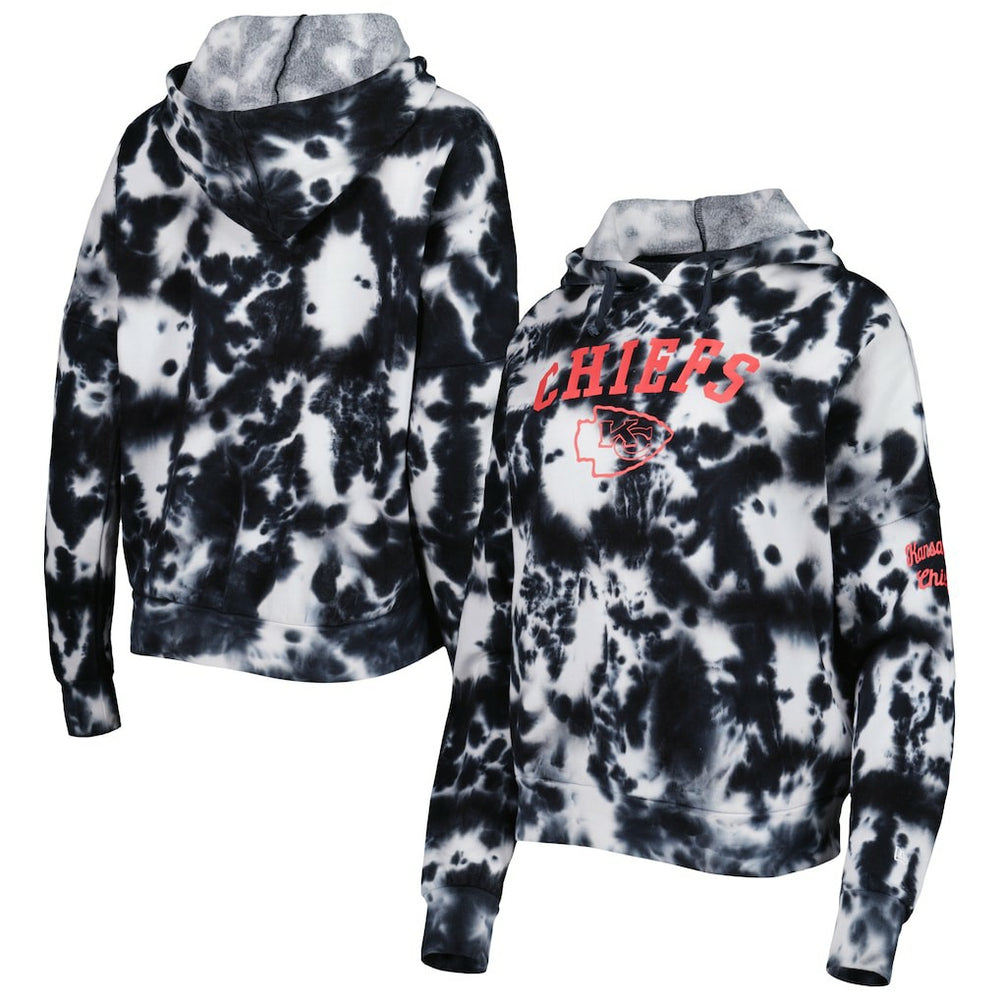 Kansas City Chiefs New Era Women's Cloud Dye Fleece Pullover Hoodie - Black for sale