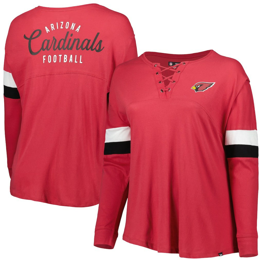 Arizona Cardinals New Era Women's Plus Size Athletic Varsity Lace-Up V-Neck Long Sleeve T-Shirt - Cardinal for sale