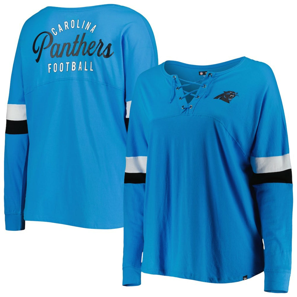 Carolina Panthers New Era Women's Plus Size Athletic Varsity Lace-Up V-Neck Long Sleeve T-Shirt - Blue online