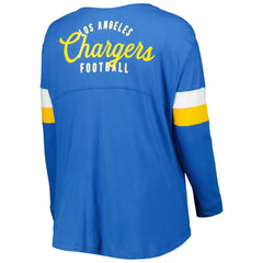 Los Angeles Chargers New Era Women's Plus Size Athletic Varsity Lace-Up V-Neck Long Sleeve T-Shirt - Powder Blue for sale