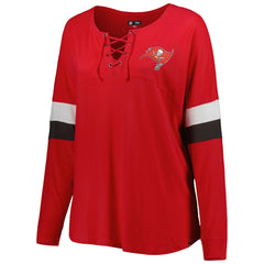 Tampa Bay Buccaneers New Era Women's Plus Size Athletic Varsity Lace-Up V-Neck Long Sleeve T-Shirt - Red outlet