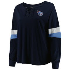 Tennessee Titans New Era Women's Plus Size Athletic Varsity Lace-Up V-Neck Long Sleeve T-Shirt - Navy discount