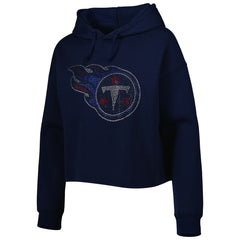Tennessee Titans Cuce Women's Crystal Logo Cropped Pullover Hoodie - Navy cheap