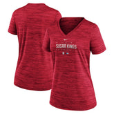 Miami Marlins Women's City Connect Velocity Practice Performance V-Neck T-Shirt - Red | Nike