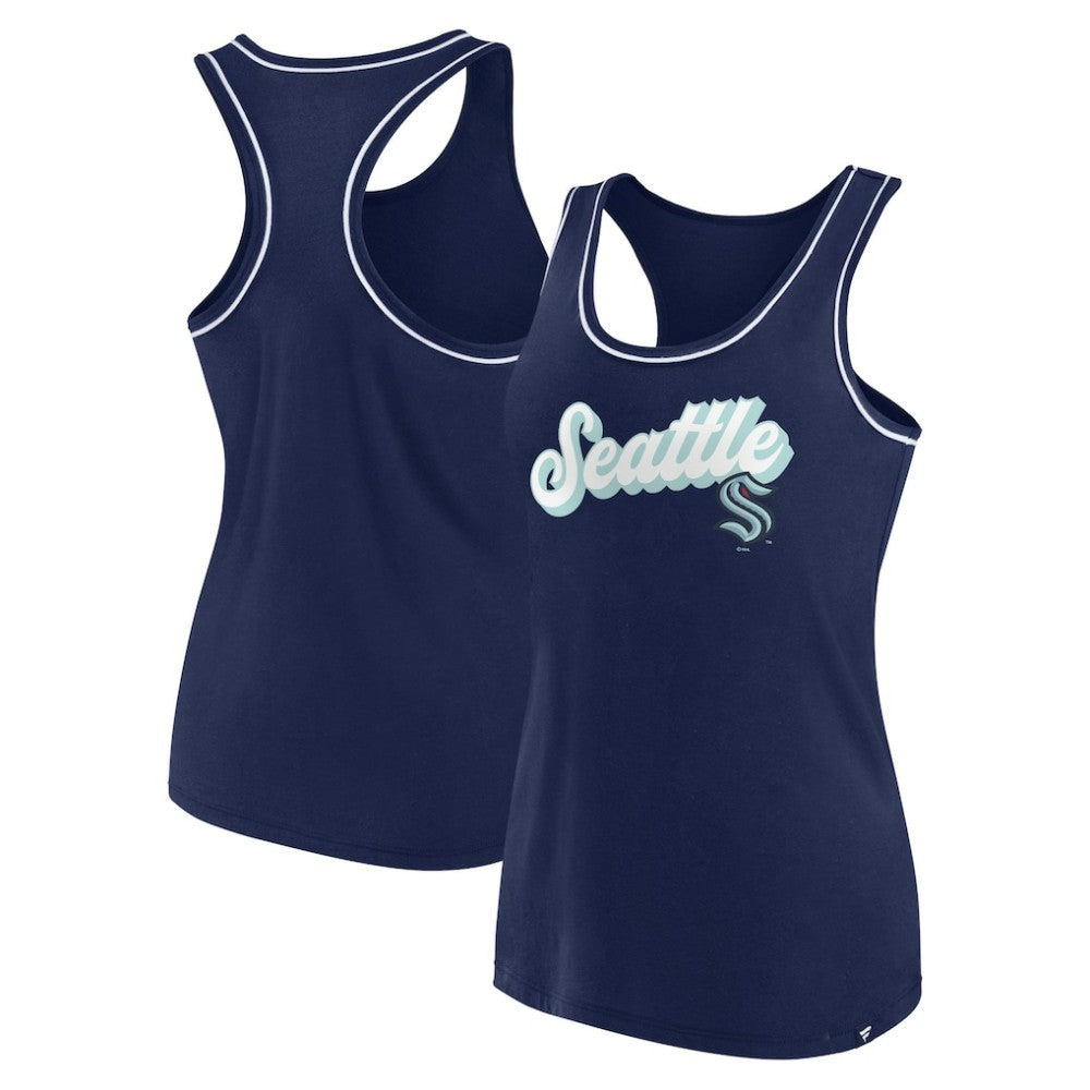 Seattle Kraken Fanatics Women's Wordmark Logo Racerback Scoop Neck Tank Top Deep Sea Blue