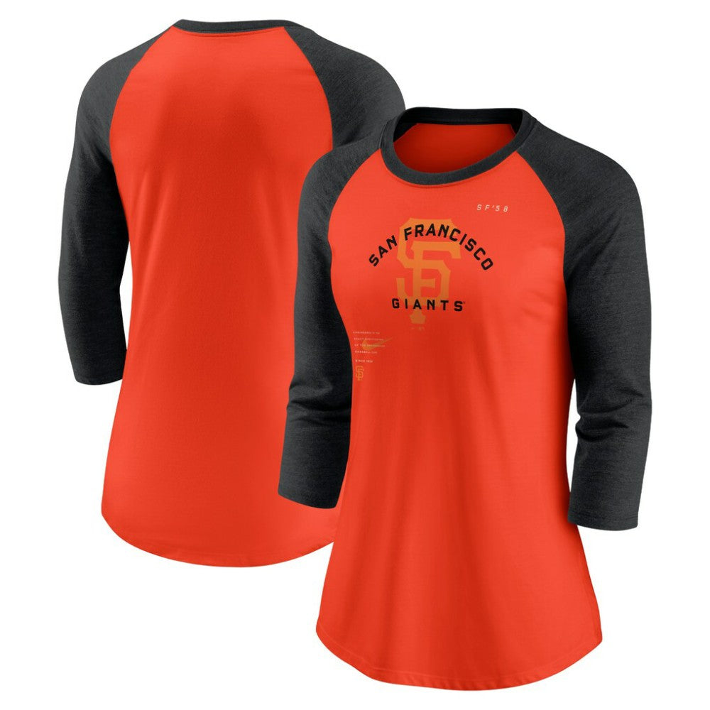 San Francisco Giants Women's Next Up Tri-Blend Raglan 3/4-Sleeve T-Shirt - Orange/Black | Nike