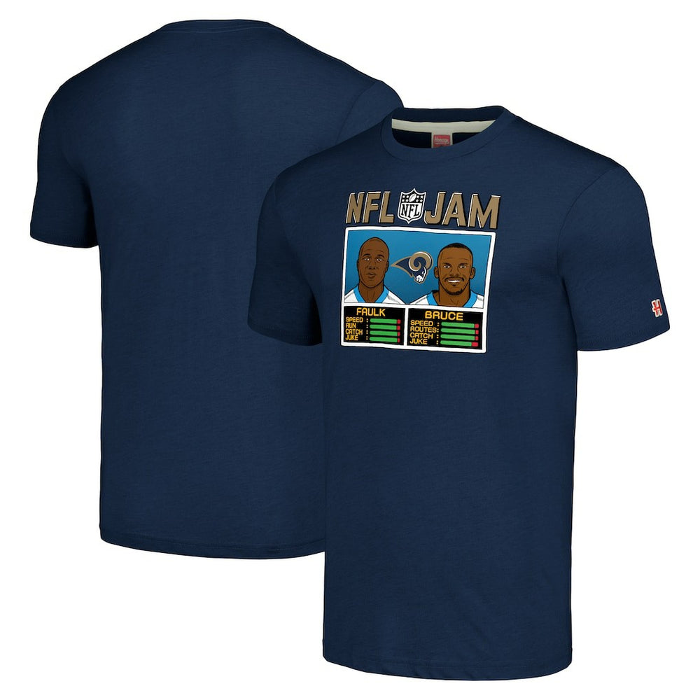 Isaac Bruce & Marshall Faulk Los Angeles Rams Homage Unisex NFL Jam Retired Tri-Blend T-Shirt - Navy on sale