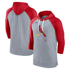 St. Louis Cardinals Baseball Raglan 3/4-Sleeve Pullover Hoodie - Heather Gray/Heather Red | Nike