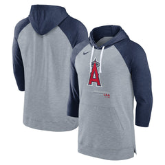 Los Angeles Angels Baseball Raglan 3/4-Sleeve Pullover Hoodie - Heather Gray/Heather Navy | Nike