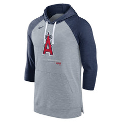 Los Angeles Angels Baseball Raglan 3/4-Sleeve Pullover Hoodie - Heather Gray/Heather Navy | Nike