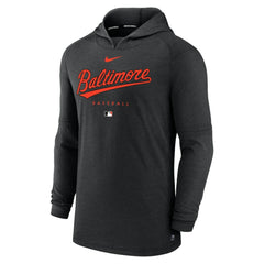 Baltimore Orioles Authentic Collection Lightweight Dri-FIT Hooded Pullover - Heather Black | Nike