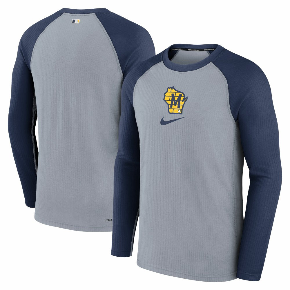 Milwaukee Brewers Authentic Collection Game Raglan Performance Long Sleeve T-Shirt - Gray | Nike