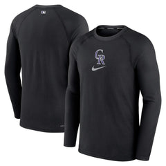 Colorado Rockies Authentic Collection Game Raglan Performance Long Sleeve T-Shirt - Black | Nike