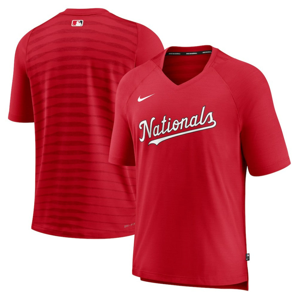 Washington Nationals Authentic Collection Pregame Raglan Performance V-Neck T-Shirt - Red | Nike