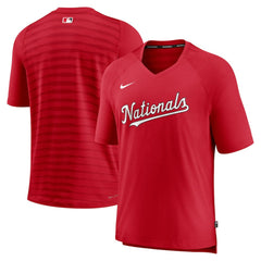 Washington Nationals Authentic Collection Pregame Raglan Performance V-Neck T-Shirt - Red | Nike