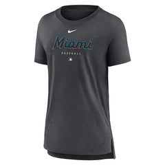 Miami Marlins Women's Authentic Collection Early Work Tri-Blend T-Shirt - Heather Charcoal | Nike
