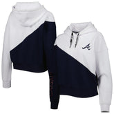 Atlanta Braves DKNY Sport Women's Bobbi Colorblock Pullover Hoodie - Navy/White
