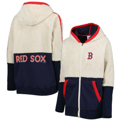 Boston Red Sox G-III 4Her by Carl Banks Women's Shuffle It Raglan Full-Zip Hoodie - Oatmeal/Navy