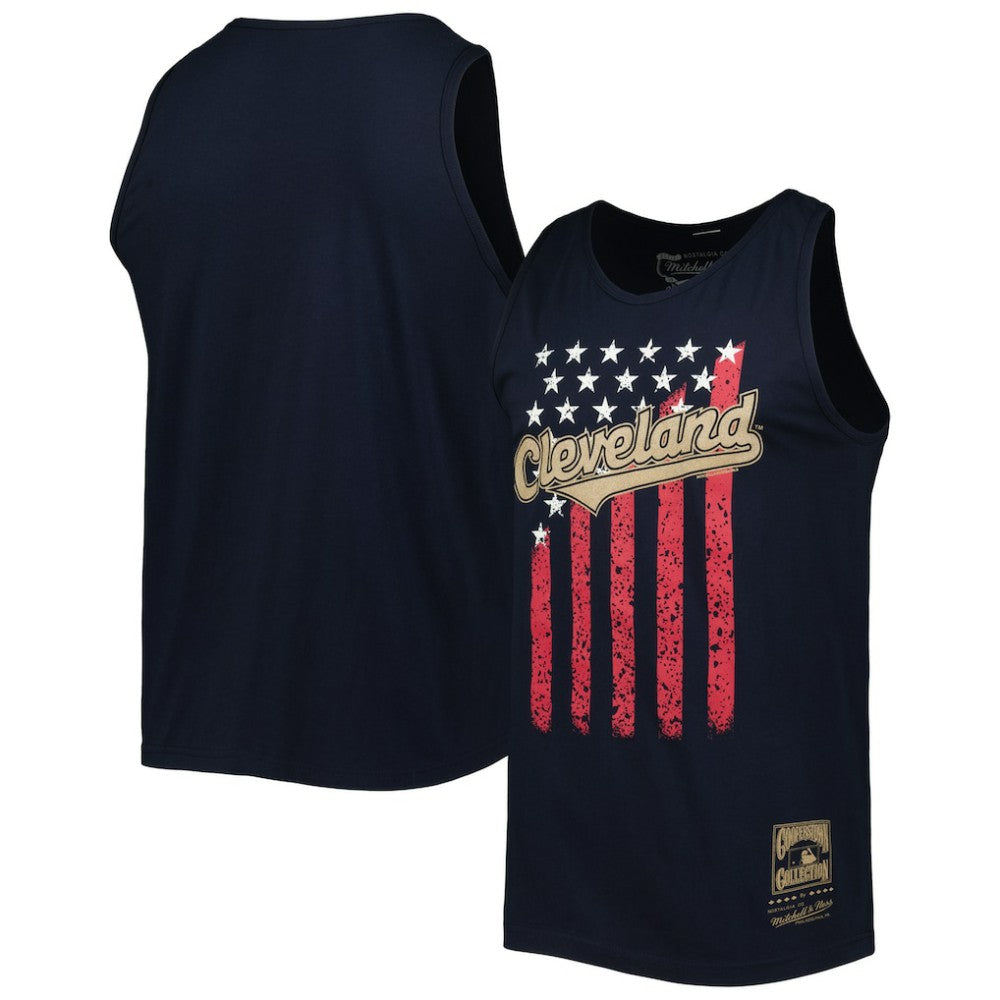 Cleveland Guardians Cooperstown Collection Stars and Stripes Tank Top - Navy | Mitchell & Ness
