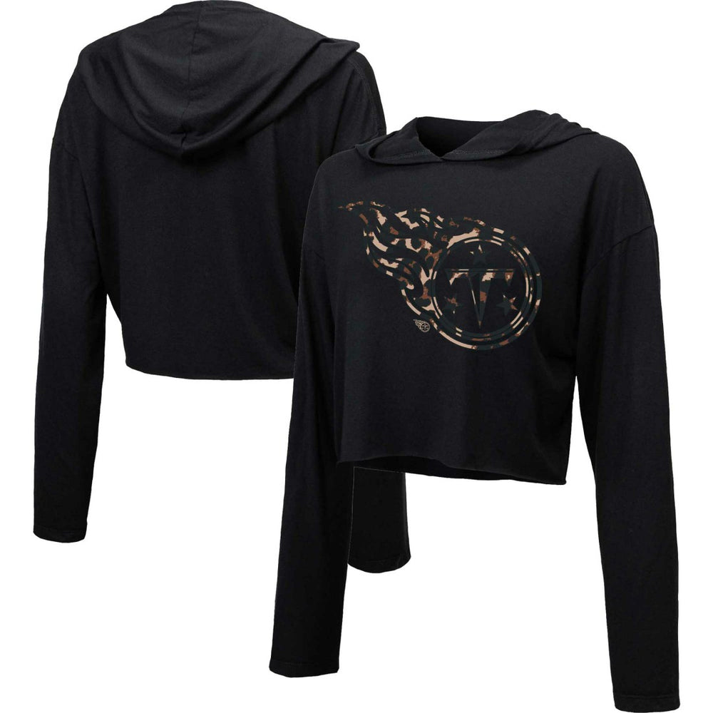 Tennessee Titans Majestic Threads Women's Leopard Cropped Pullover Hoodie - Black cheap