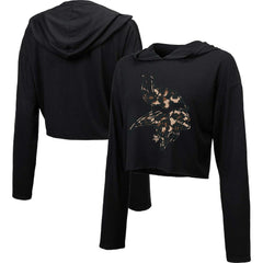 Minnesota Vikings Majestic Threads Women's Leopard Cropped Pullover Hoodie - Black discount