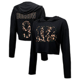 Joe Burrow Cincinnati Bengals Majestic Threads Women's Leopard Player Name & Number Long Sleeve Cropped Hoodie - Black for sale